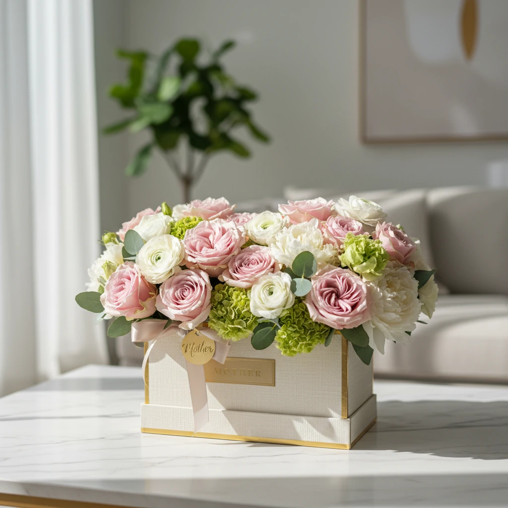 بهترین گل برای هدیه روز مادر؛ باکس گل شیک و خاص