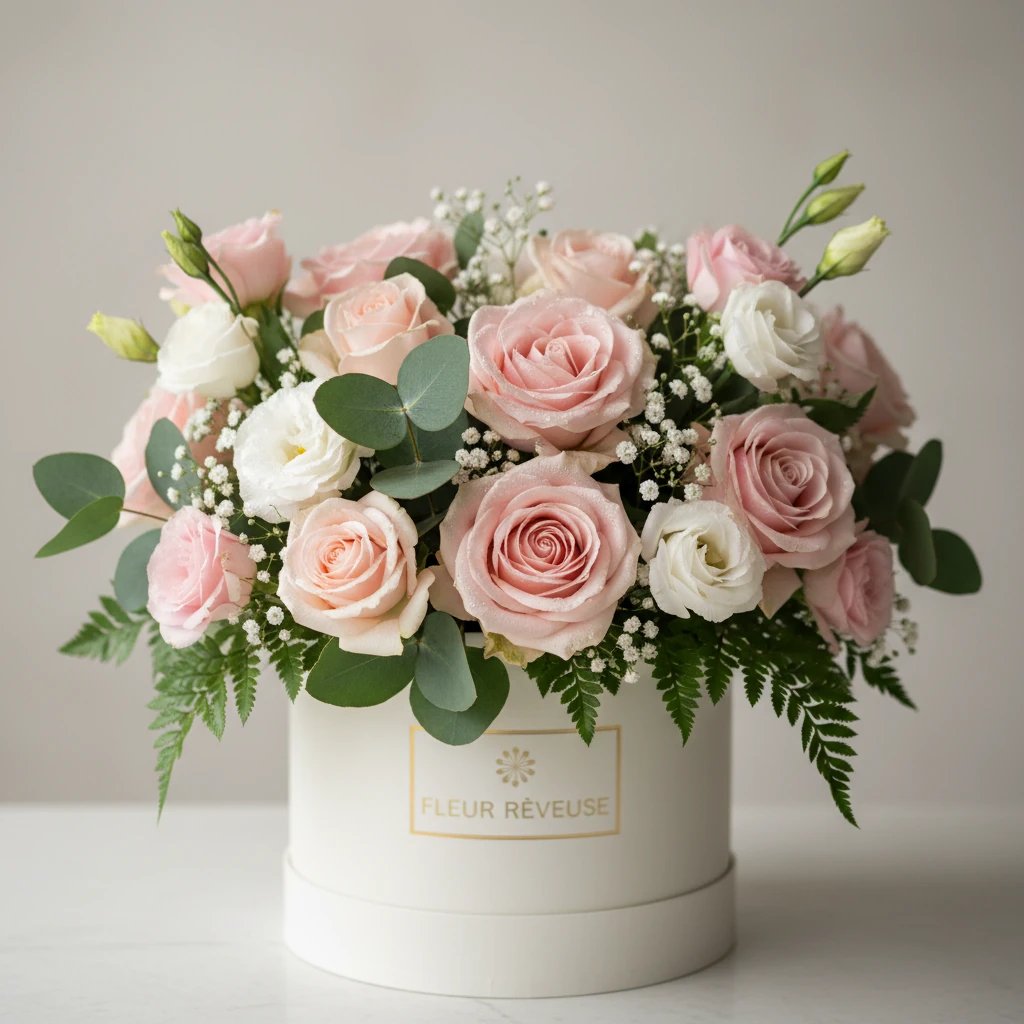 ترکیب گل‌های رز و ژیپسوفیلا در باکس فانتزی لوکس برای هدیه